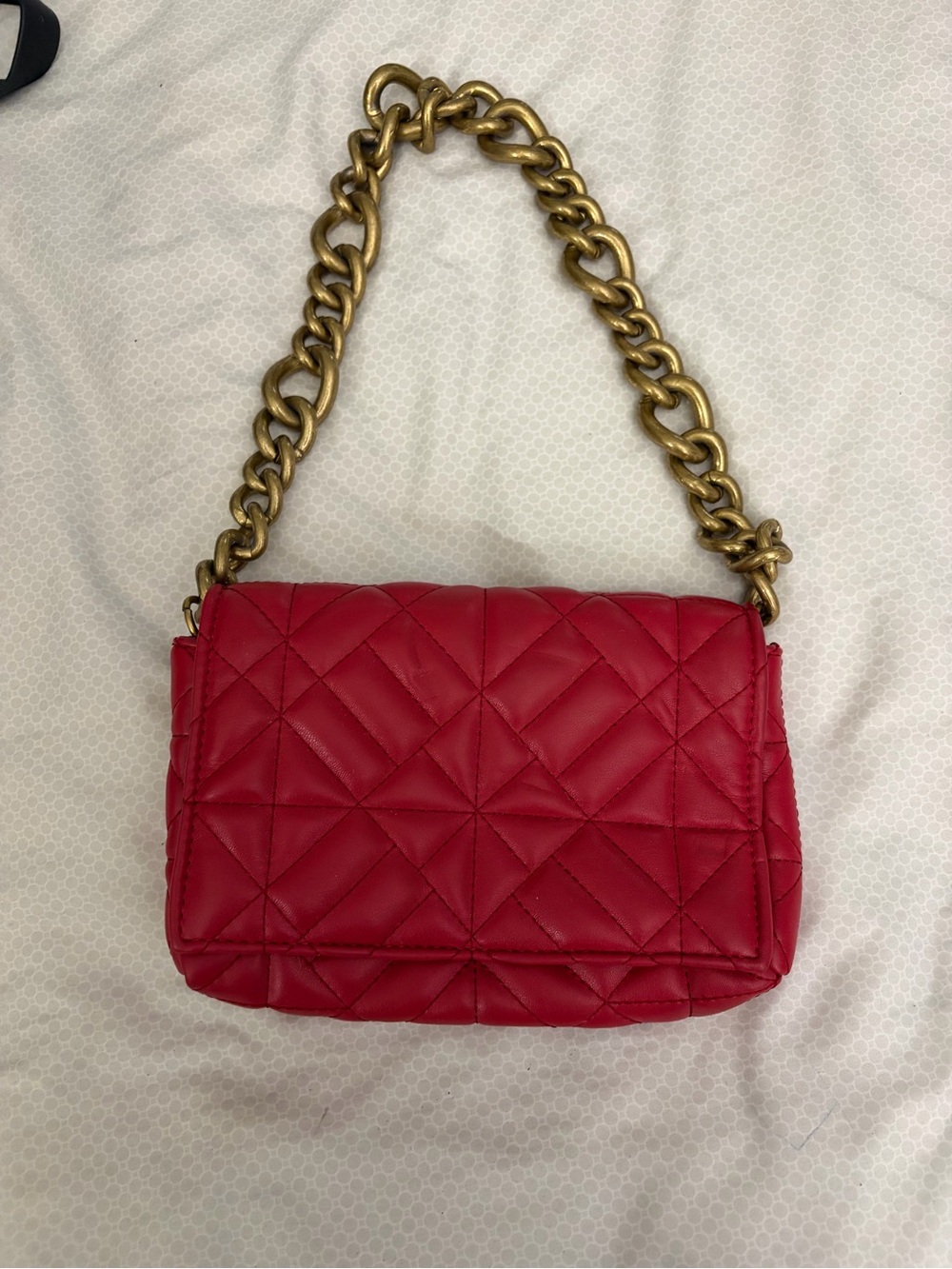 Zara Quilted Red Shoulder Bag with Gold Chain Strap